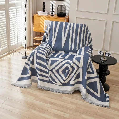 Vista 59 de VClife Funda bohemia de felpilla para sofá, apta para mascotas, gruesa, beige, crema, blanco, a cuadros, triangular, con borlas, agradable a