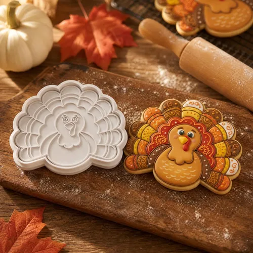 Vista 176 de Juego de 8 cortadores de galletas de Acción de Gracias con relieves, pavo y calabaza, maíz y hojas de arce y más, colección completa de otoño de 3