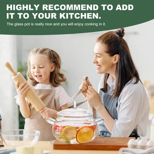 Vista 7 de Olla de Cocina de Vidrio, Olla de Vidrio Transparente de 83oz/2500ml para Cocinar en la Estufa con Tapa, Gran Set de Cacerolas para Pasta, Fideos