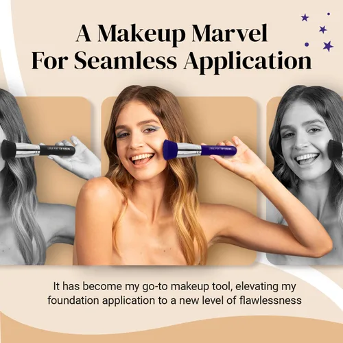 Vista 31 de Keshima Brocha de base plana Kabuki – Brocha de base prémium para maquillaje líquido, crema y polvo, pulido, mezcla y cara (tamaño regular, blanco)