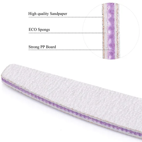 Vista 3 de 25 limas de uñas de grano 100/150 de doble cara, lavables, tablero de esmeril para uñas acrílicas, gel, uñas naturales