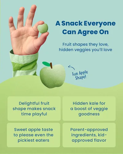 Vista 3 de Amara Bocaditos de frutas orgánicas de col rizada de manzana, sin colores/tintes artificiales, azúcar añadida, aperitivos de frutas sin lácteos