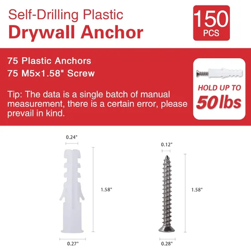 Vista 2 de Kit de anclaje de plástico acanalado para paneles de yeso, anclajes de pared y tornillos para paneles de yeso incluye anclas, tornillos, peajes
