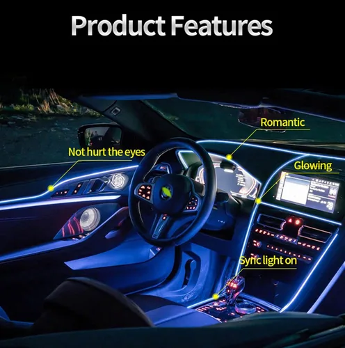 Vista 4 de El - Tira de luces LED de neón para auto, tira de luces LED para interior y exterior de automóvil, cable frío de 12 V para decoración