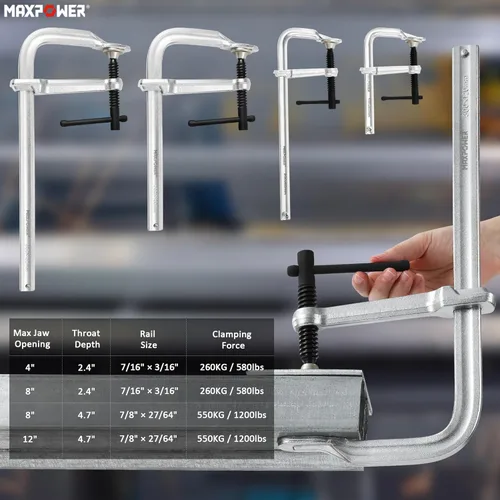 Vista 2 de MAXPOWER Abrazaderas F de servicio ligero para soldadura de 4", 8", 8" y 12", paquete de 4