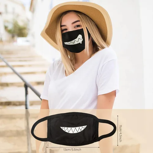 Vista 4 de gootrades Juego de 4 cubrebocas unisex con patrón de dientes, mezcla de algodón, antipolvo