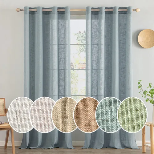 Vista 15 de MIULEE Cortinas de Lino Aqua de 72 Pulgadas de Largo para Dormitorio y Sala de Estar, Cortinas de Ventana con Textura de Lino Suave y Grueso, Semi