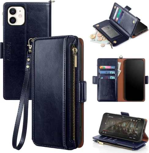 Vista 8 de Antsturdy Funda tipo cartera compatible con iPhone 12 Mini, funda de piel sintética con bloqueo RFID, funda para teléfono para mujeres y hombres