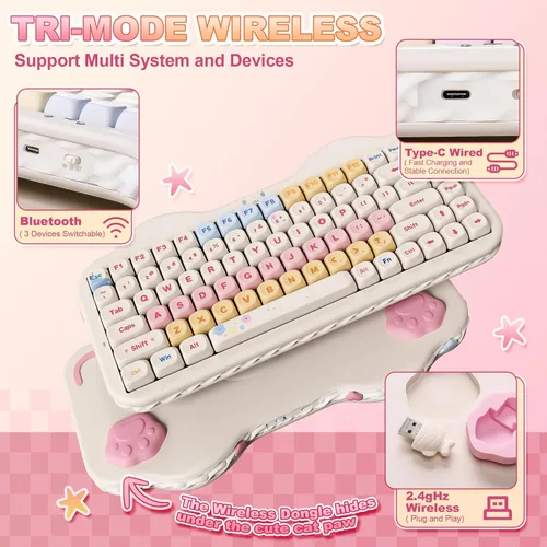Vista 3 de YUNZII Teclado mecánico inalámbrico C75, diseño del 75%, NKRO intercambiable en caliente, modo BT5.02.4GUSB-C, teclas Dye-Sub PBT MOA, montaje