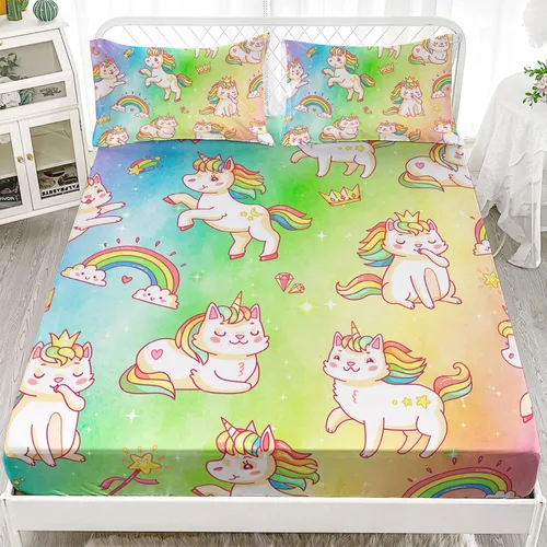 Vista 50 de Juego de sábanas de 4 piezas ajustadas y planas para niñas, estampado de mariposas y flores rosas con 1 + 2 fundas de almohada para cama individual
