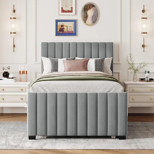 Vista 180 de SOFTSEA Cama de plataforma tapizada tamaño Queen con cajón de almacenamiento, marco de cama tapizado con cabecera con respaldo de alas, soporte