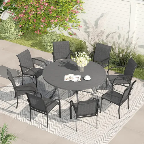 Vista 71 de VICLLAX Juego de comedor de patio de 7 piezas para 6, juego de muebles de exterior incluye mesa rectangular de 59 pulgadas para exteriores y 6