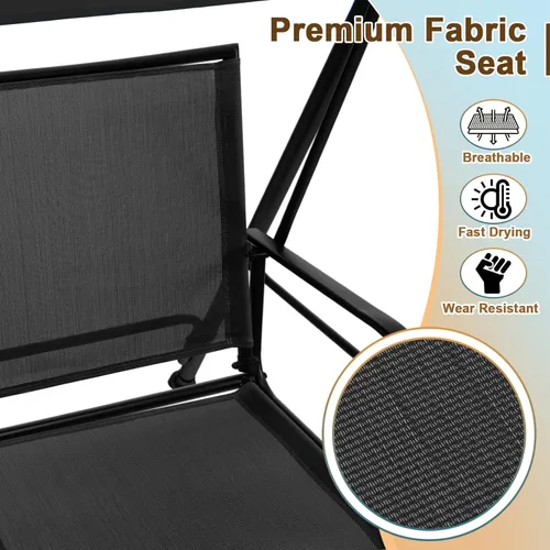 Vista 5 de Tangkula Columpio de porche para 2 personas, columpio de patio con toldo ajustable, asiento de tela cómodo y marco de acero resistente, columpio