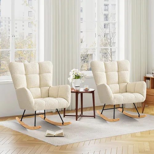 Vista 49 de Furniliving Mecedora tapizada para cuarto de bebé, mecedora tapizada, moderna, con asiento acolchado, silla de lectura con respaldo alto, cómoda