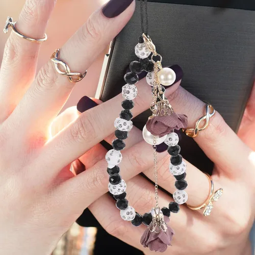 Vista 3 de Hemobllo Correas para teléfono celular, colgante creativo de flores de cristal, dije para teléfono, correa de muñeca antideslizante para decoración