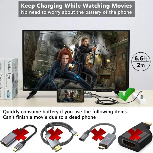 Vista 2 de Adaptador HDMI Micro USB tipo C 2 en 1 MHL Cable trenzado convertidor de video y cable de carga para Samsung Galaxy A21 A20 A50 Tab Tablet LG K51