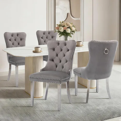 Vista 109 de Juego de 2 sillas de comedor de terciopelo con patas de madera, color beige