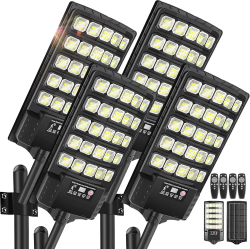 Vista 8 de Solar Street Lights Outdoor Waterproof, 20000LM 6500K Motion Sensor LED Flood Lights, Dusk to Dawn Solar Lights with Remote, Solar-Powered Parking