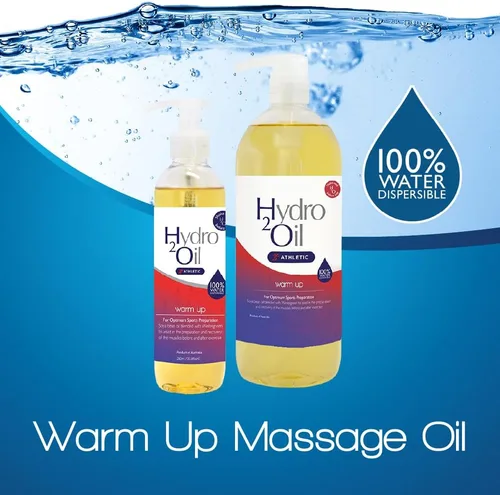 Vista 2 de Hydro 2 Oil Aceite de masaje Warm Up de 33.8 onzas líquidas, fórmula dispersable en agua para máxima relajación y alivio muscular