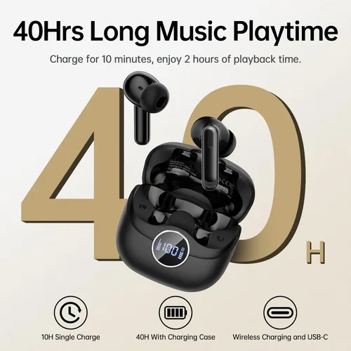 Vista 3 de Auriculares inalámbricos híbridos adaptativos con cancelación activa de ruido 2026, 6 micrófonos ENC Clear Call Earbuds, auriculares Bluetooth 5.4