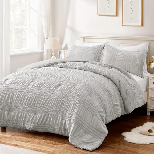 Vista 10 de BYSURE Seersucker Quick-Dry Summer Comforter Set 2 Pieces(White, Twin), Non Plastered on Skin When Sweat, Breathable Lightweight Bedding for Hot