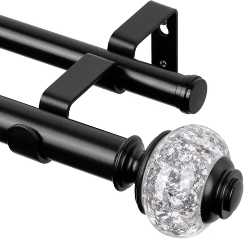 Barras de cortina dobles de 1 pulgada de 36 a 72 pulgadas (3 a 6 pies), barras de cortina negras USFOOK para ventanas de 24 a 68 pulgadas, barra de