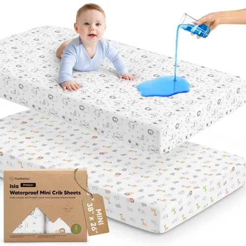 Vista 47 de Sábanas ajustadas para Pack and Play - Paquete de 2 sábanas mini para cuna para Pack N Play, colchón 38x26, ropa de cama suave y acogedora