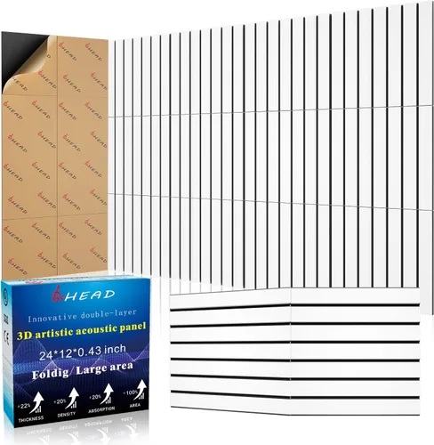 Vista 48 de Paneles Acústicos de Pared Grandes 47.2"x23.6"x1.57" Paquete de 4, Paneles de Prueba de Sonido DIY 3D con Ondas para Paredes, Paneles de Pared