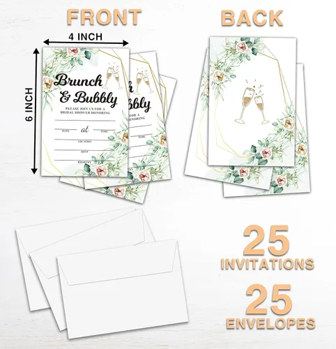 Vista 3 de Invitaciones de despedida de soltera para brunch & Bubbly, invitación de brunch nupcial verde, tarjetas de invitación para fiesta de compromiso