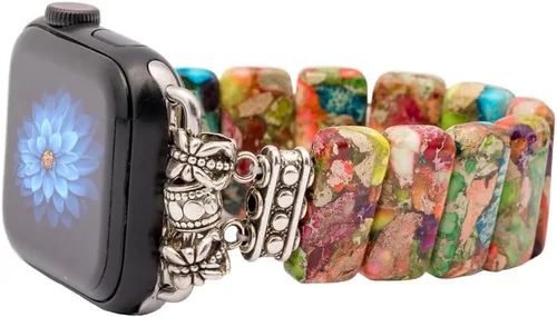 Vista 10 de Natural Stone Imperial Jasper Bracelet Beaded-Bands Compatibe with iWatch Series11 10 9 8 7 6 5 4 3 2 1, Handmade Elastic Stretch Beaded Strap For