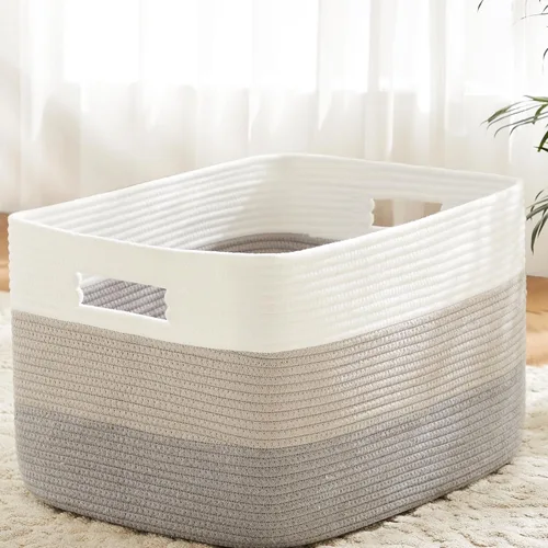 Vista 8 de Artfeel - Cesta de manta rectangular, cestas tejidas para almacenamiento, cesta de lavandería de 30L para decoración de guardería, cesta