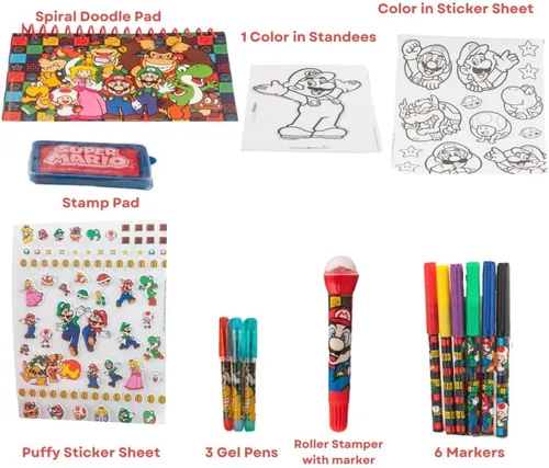 Vista 4 de Super Mario Brothers - Juego de actividades para colorear y calcomanías para niños con estuche de transporte de viaje