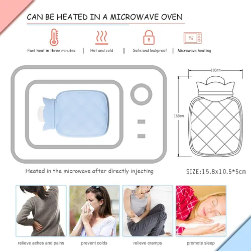 Vista 5 de Redify Pequeña bolsa para botella de agua caliente para compresas frías y calientes con cubierta, calefacción por microondas, silicona suave