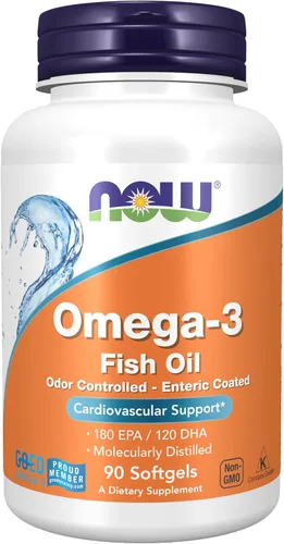Vista 8 de NOW Suplementos, Omega-3 180 EPA / 120 DHA, revestimiento entérico, apoyo cardiovascular*, 180 cápsulas blandas