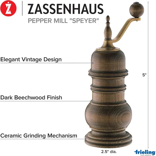 Vista 2 de Zassenhaus Speyer - Molinillo de pimienta de haya teñida oscura de 5.1 pulgadas