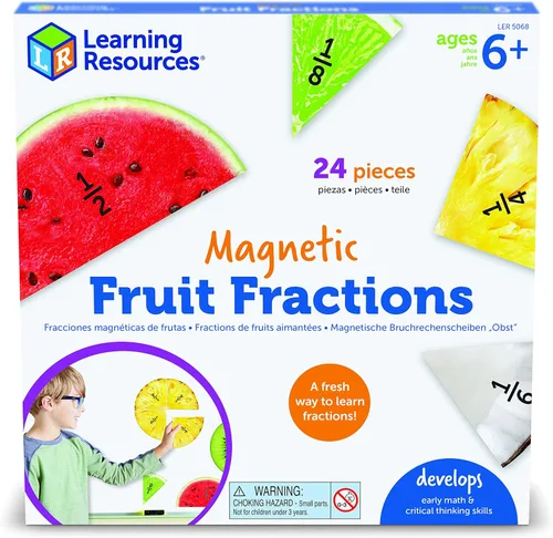 Learning Resources Fracciones magnéticas de frutas: manipuladores matemáticos, suma y resta, juegos de matemáticas, fracciones para niños, juegos