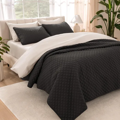 Vista 19 de Bare Home Juego de colcha – Twin/Twin Extra Long – Decoración ligera de cama – Alternativa de edredón – Colcha acolchada para todas las estaciones