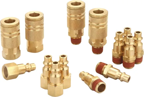 Vista 12 de Kit de acoplador y enchufe (14 piezas), tipo industrial D, NPT de 1/4 de pulgada, juego de accesorios de aire de conexión rápida de latón macizo