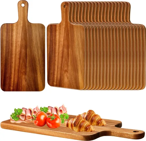 Vista 14 de Nuenen Tabla de cortar de madera con mango de 12 x 11 x 0.47 pulgadas, tablas de cortar de madera de bambú de acacia para cocina, pizza, pan, queso