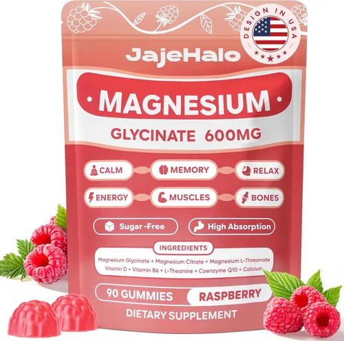 Gomitas de glicinato de magnesio, 400 mg de alta absorción, con citrato L-treonato, 600 mg Coq10, sin vitamina D3 y B6, sin azúcar, enfoque,