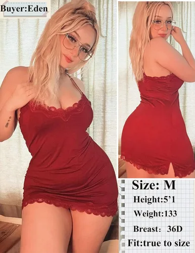 Vista 5 de Avidlove - Camisón de encaje sexy para mujer, lencería con cuello en V, vestido de dormir tipo babydoll, camisón de noche de algodón