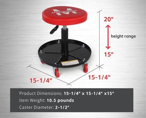Vista 3 de MaxWorks 80771 Asiento neumático de rodillo/rastrillo con altura ajustable - Capacidad de 300 libras