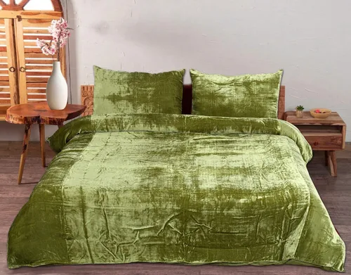 Vista 31 de The Harry Creations Juego de 3 piezas de ropa de cama de terciopelo con patrón liso, funda de edredón bohemia de lujo aplastada Ultra Donna