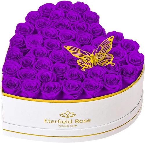 Vista 34 de Eterfield 27 flores para siempre en caja con forma de corazón, rosas preservadas que duran un año, flores preservadas, regalos de cumpleaños