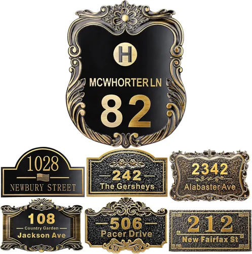 Vista 34 de Placa personalizada de dirección de casa de 12 pulgadas, números fundidos para exteriores, placa de señal de dirección personalizada con nombre