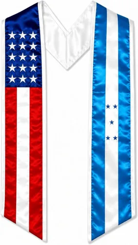 Vista 21 de Cappe Diem Estola de graduación de dos banderas (Estados Unidos + internacional)