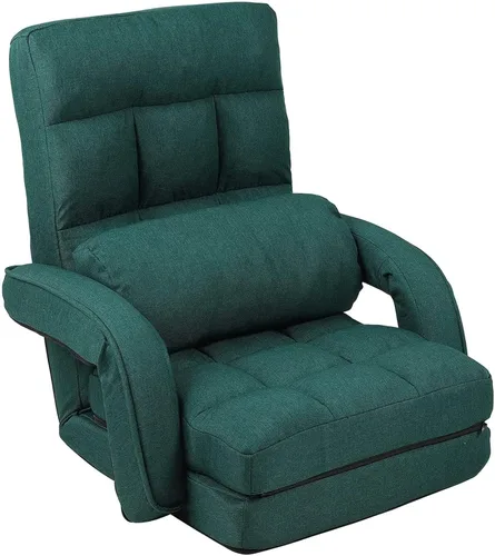 Vista 14 de FLOGUOR Silla de piso ajustable de 14 posiciones, tumbona para interiores, sofá plegable perezoso con reposabrazos y una almohada acolchada