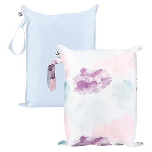 Vista 32 de Tiny Twinkle Bolsas húmedas a prueba de desorden Paquete de 2 bolsas húmedas reutilizables impermeables para trajes de baño Ropa de bebé Bolsa
