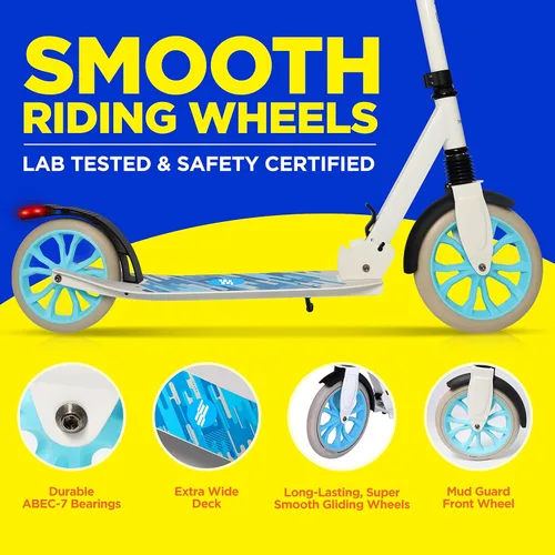 Vista 3 de SereneLife Kick Scooter for Adults, Teens, and Kids – 2-Wheel Folding Scooter with Adjustable T-Bar, Anti-Slip Alloy Deck, Carry Strap, White