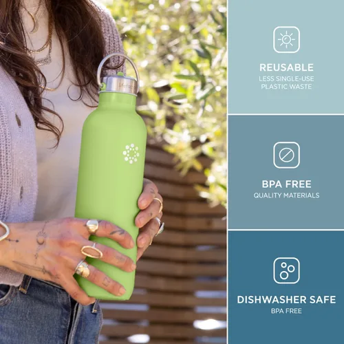 Vista 4 de Lifefactory Botella deportiva aislada al vacío de acero inoxidable con tapa de pajita, 32 onzas, apio